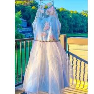 Floral Baby Blue Halter Dress